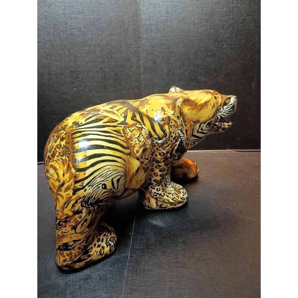 Vintage La Vie Safari Patchwork Bear Figurine Porcelain Wildlife Animal Print 9" - Picture 6 of 13
